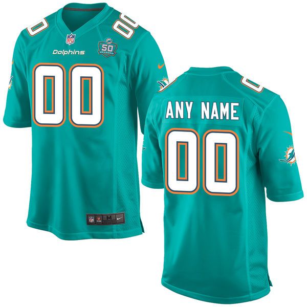 Men Miami Dolphins Green Green Nike Aqua Custom Patch Game NFL Jersey